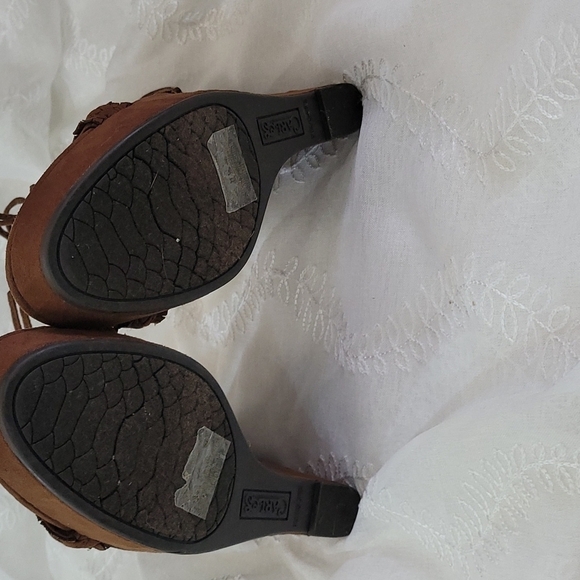 Carlos Santana Wedge Sandals Chocolate Lace Size 8 - Picture 5 of 10